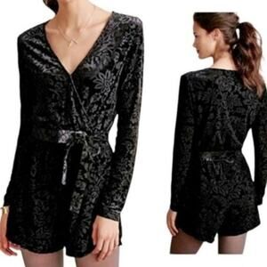 Saylor Anthropologie Floral Burnout Velvet Long Sleeve Romper